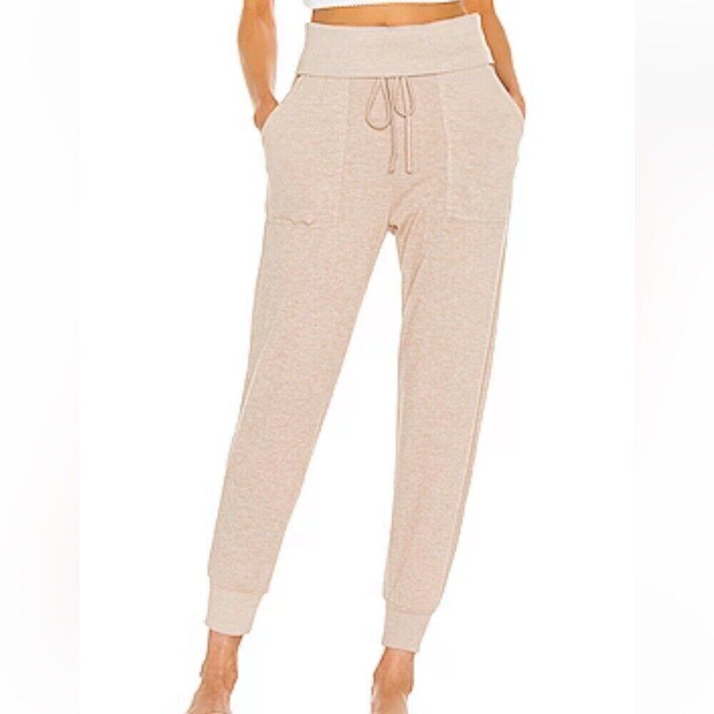 L*Space NEW Size Small Jogger Pants Sleepin In Oatmeal Beige Pockets Drawstring